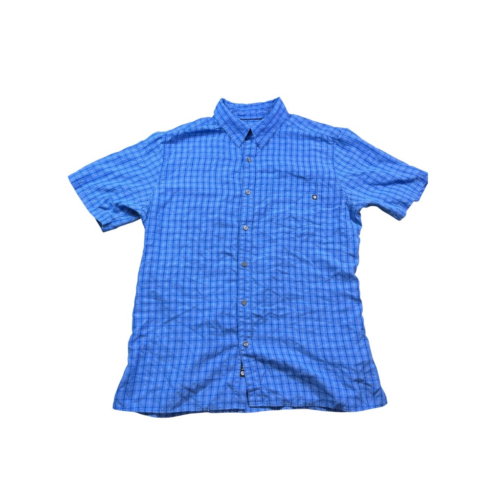 Marmot Mens Large Button Up Shirt Blue Plaid Short Sleeve Outdoor Hiking Travel